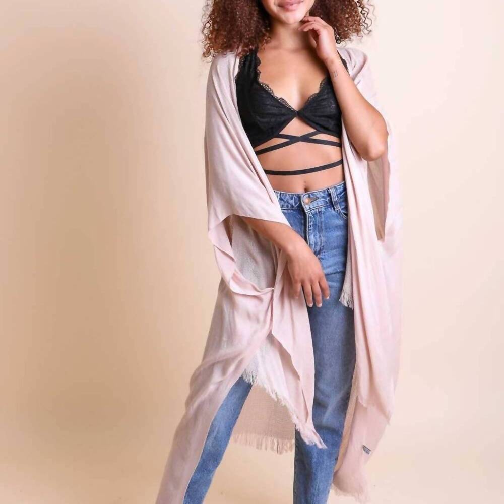 NEW LETO open weave drape kimono in blush